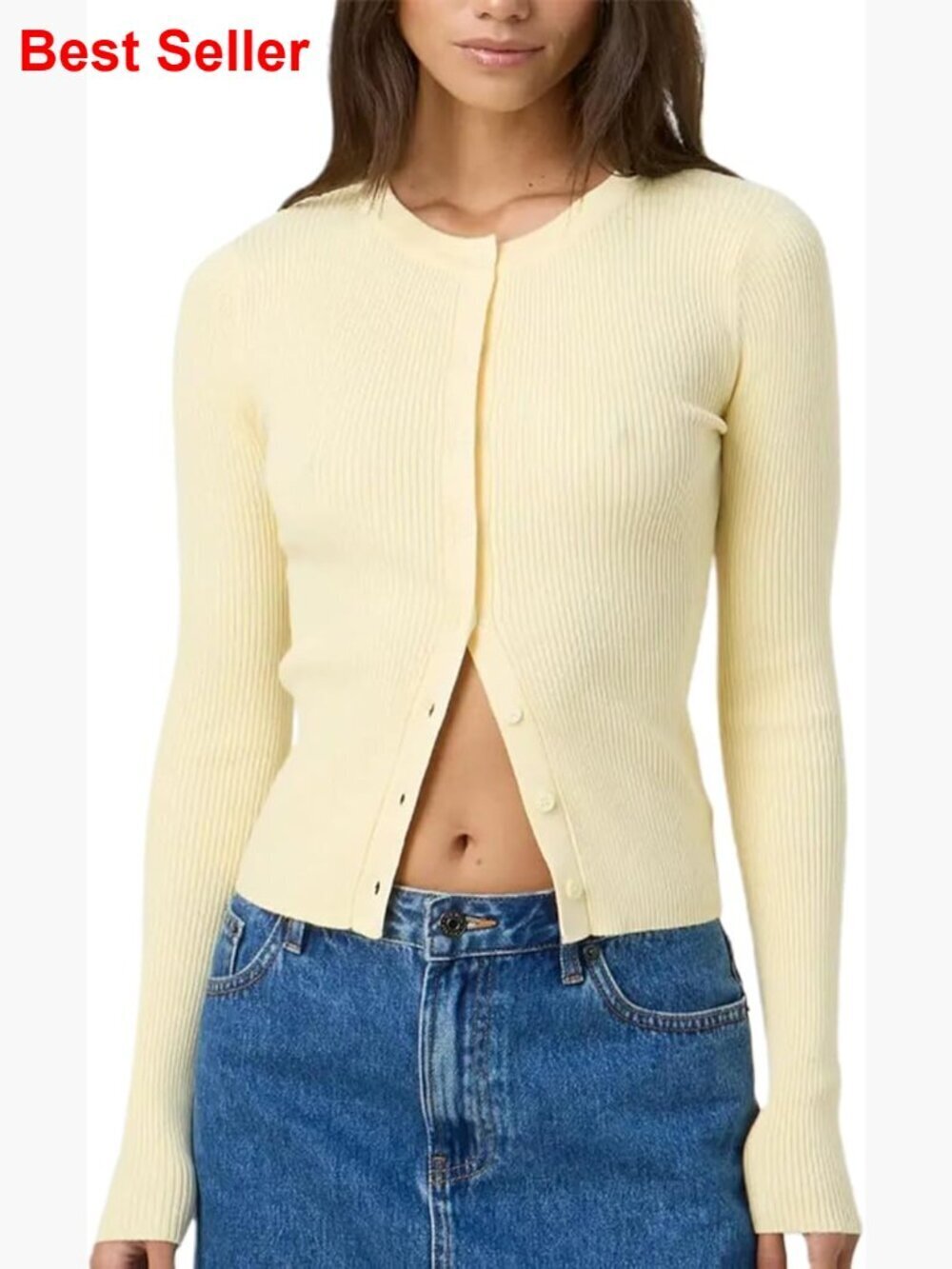 Ribbed Cardigan Long Sleeve Button Up Slim Fit Knit Sweater